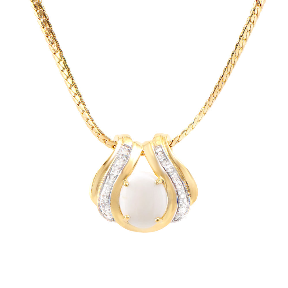 Plated 18KT Yellow Gold 3.00ct Opal and Diamond Pendant with Chain