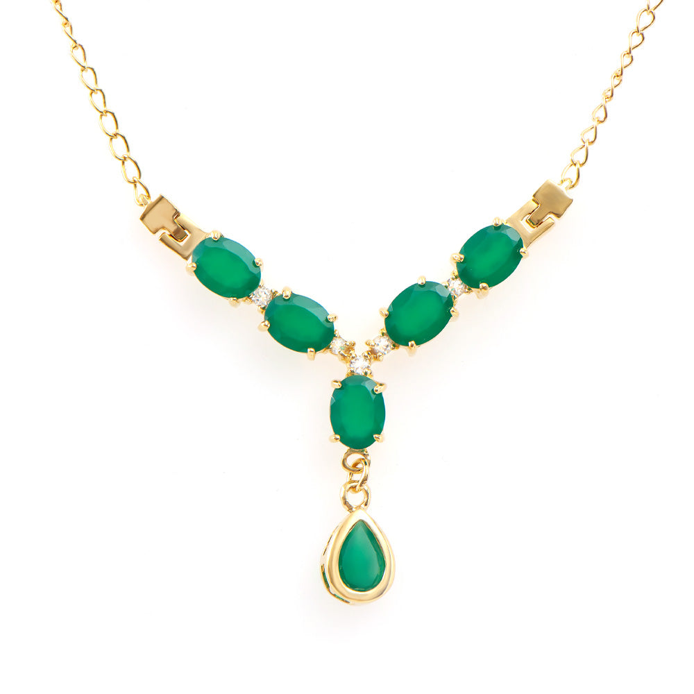 Plated 18KT Yellow Gold 6.10ctw Green Agate and White Topaz Pendant with Chain