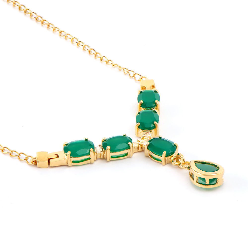 Plated 18KT Yellow Gold 6.10ctw Green Agate and White Topaz Pendant with Chain