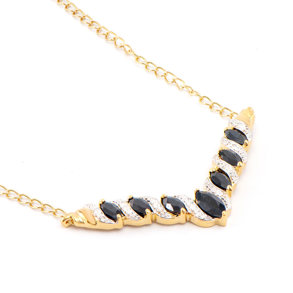 Plated 18KT Yellow Gold 2.67ctw Black Sapphire and Diamond Pendant with Chain