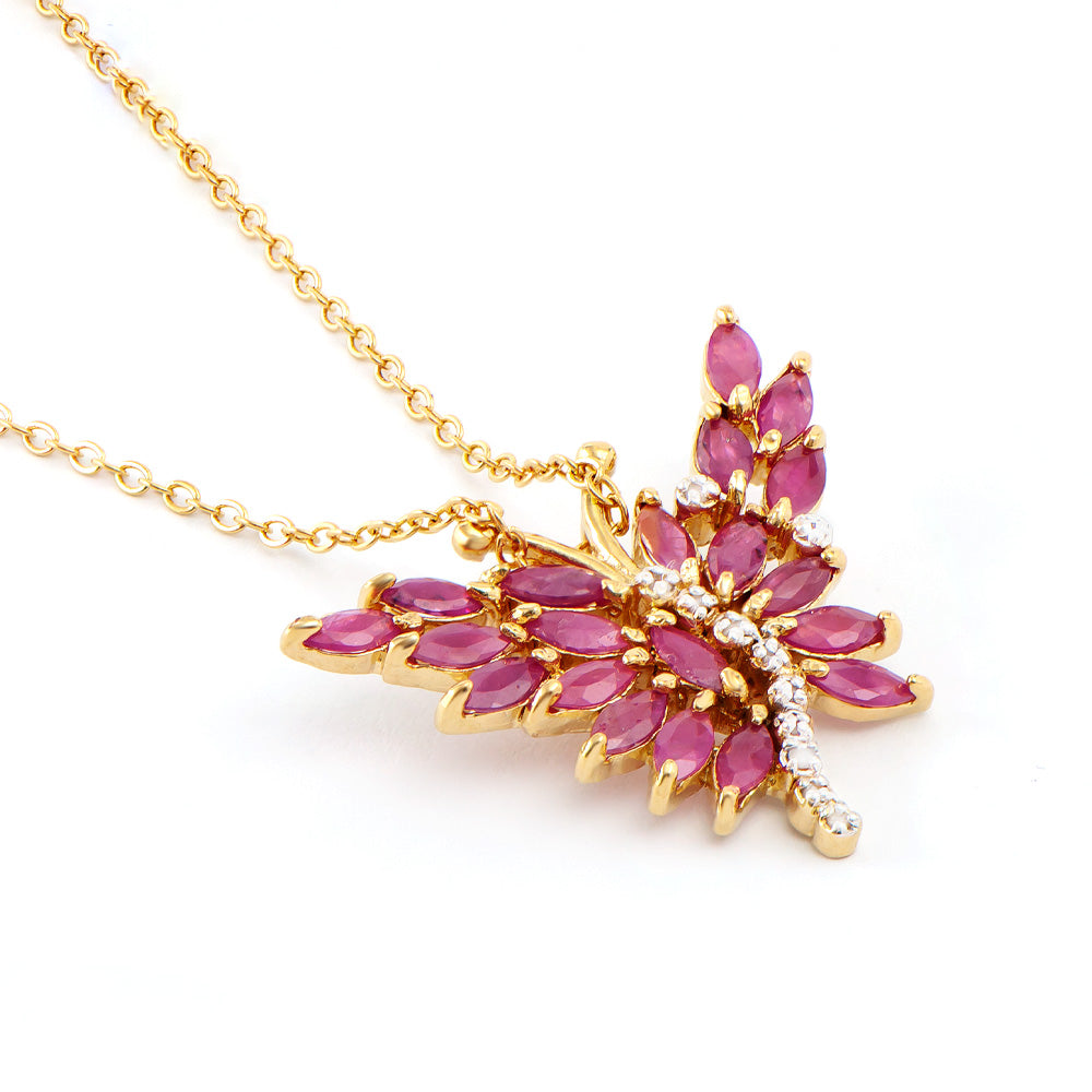 Plated 18KT Yellow Gold 4.05ctw Ruby and Diamond Pendant with Chain