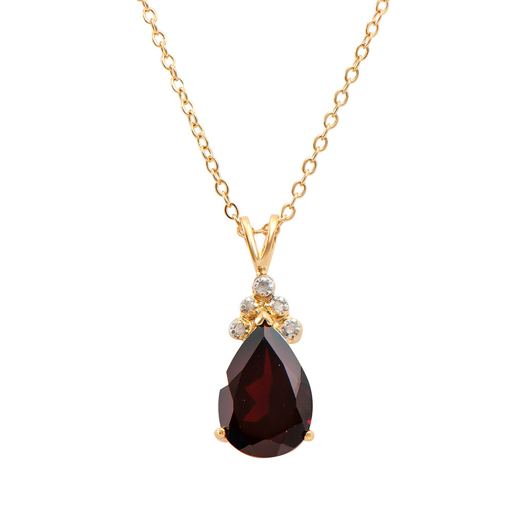 Plated 18KT Yellow Gold 3.25ctw Garnet and Diamond Pendant with Chain