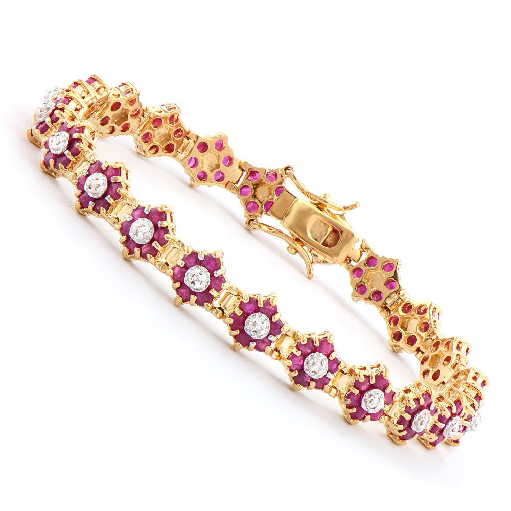 Plated 18KT Yellow Gold 6.55ctw Ruby and Diamond Bracelet