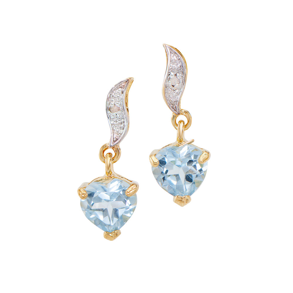 Plated 18KT Yellow Gold 1.65ctw Blue Topaz and Diamond Earrings