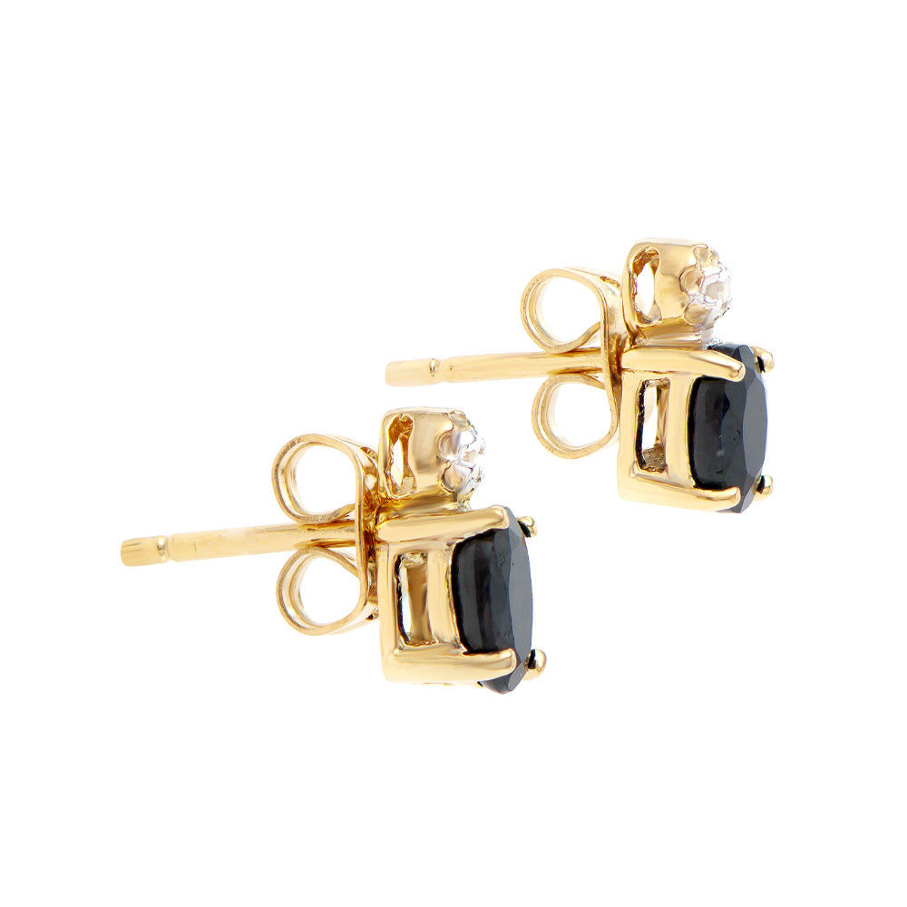 Plated 18KT Yellow Gold 1.10ctw Black Sapphire and Diamond Earrings