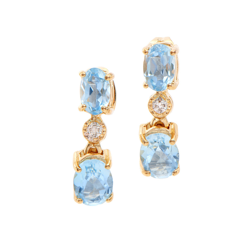 Plated 18KT Yellow Gold 2.80ctw Blue Topaz and Diamond Earrings