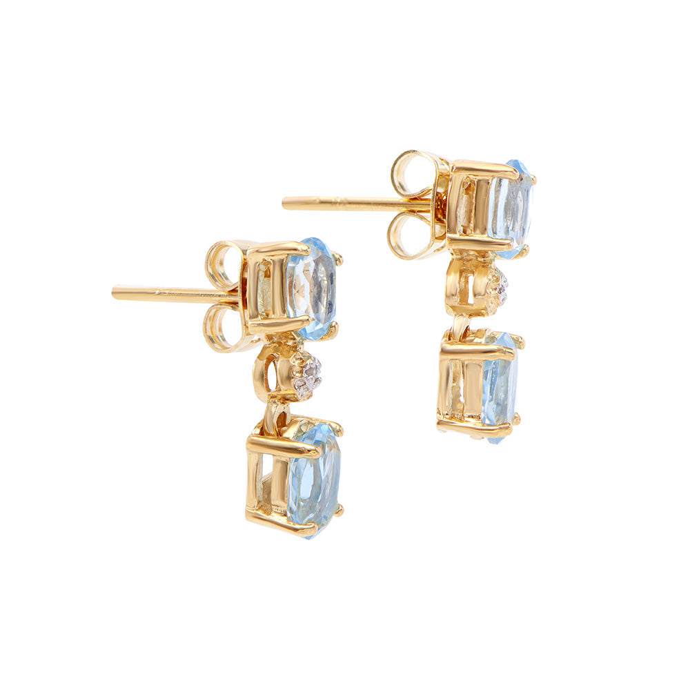 Plated 18KT Yellow Gold 2.80ctw Blue Topaz and Diamond Earrings