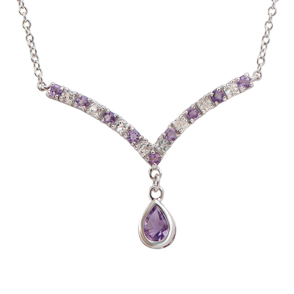 Plated Rhodium 2.65ctw Amethyst and White Topaz Pendant with Chain