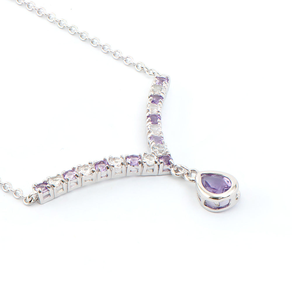 Plated Rhodium 2.65ctw Amethyst and White Topaz Pendant with Chain