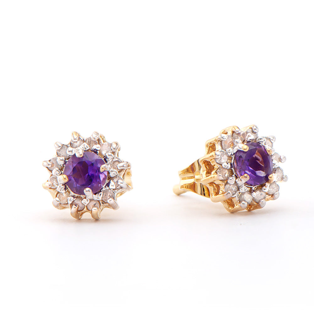 Plated 18KT Yellow Gold 0.42ctw Amethyst and Diamond Earrings