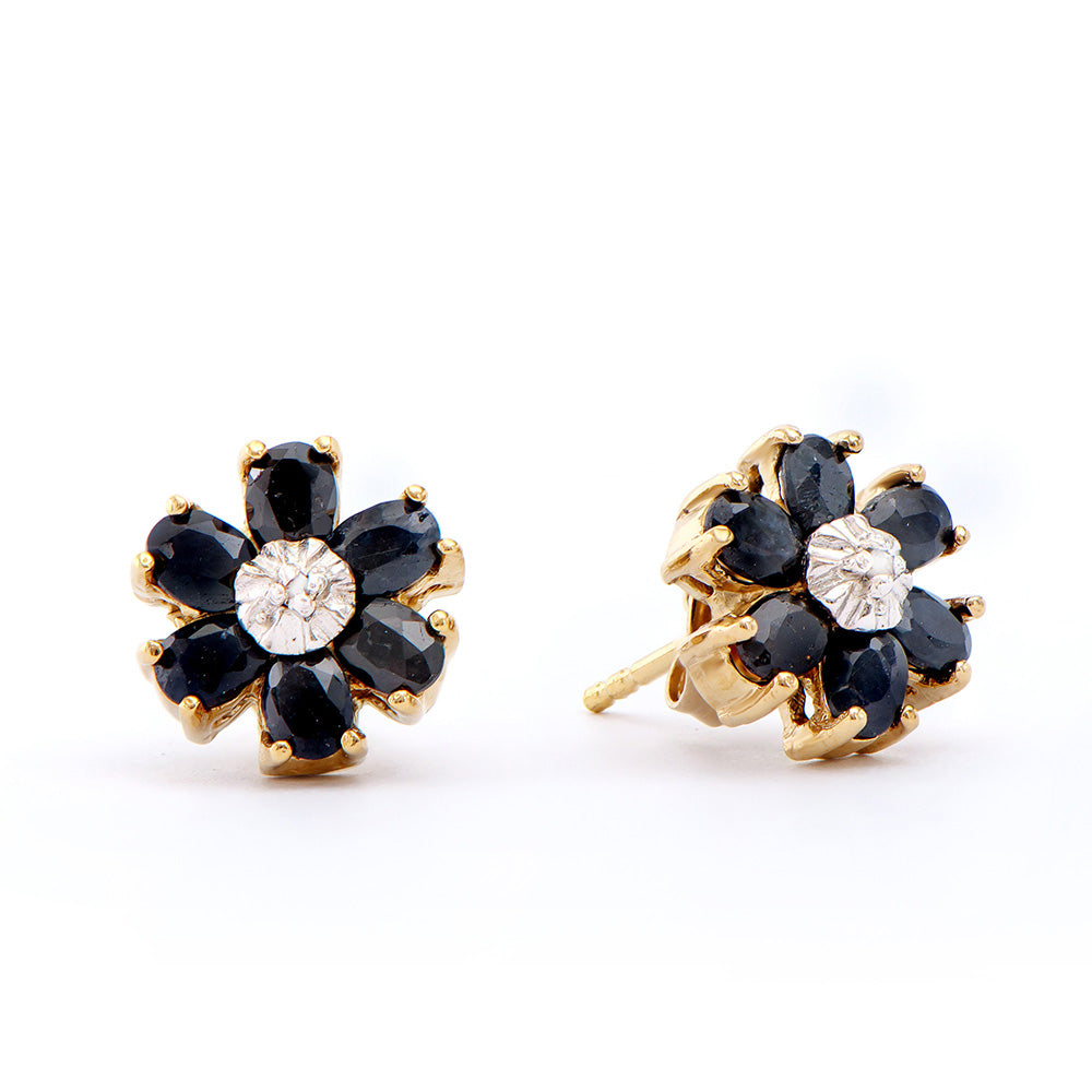 Plated 18KT Yellow Gold 3.05ctw Black Sapphire and Diamond Earrings