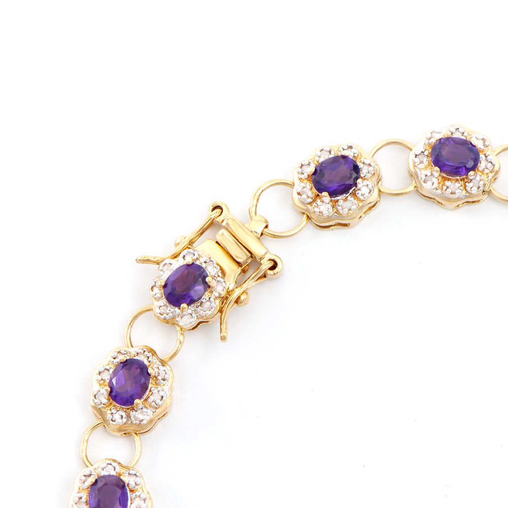 Plated 18KT Yellow Gold 5.45ctw Amethyst and Diamond Bracelet