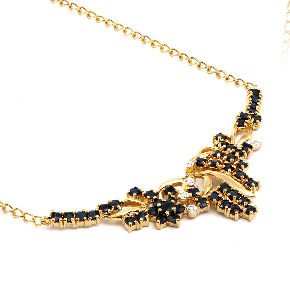 Plated 18KT Yellow Gold 3.25ctw Black Sapphire and Diamond Pendant with Chain