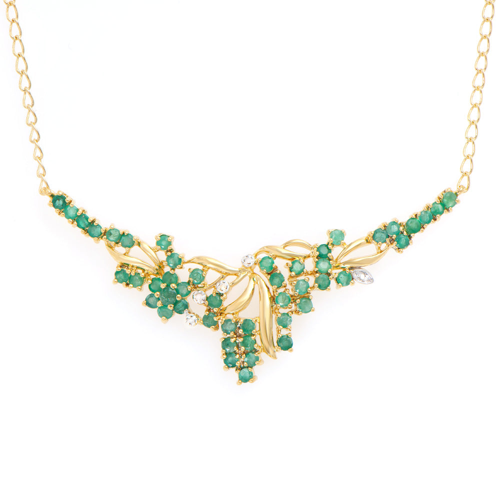 Plated 18KT Yellow Gold 2.55ctw Emerald and Diamond Pendant with Chain