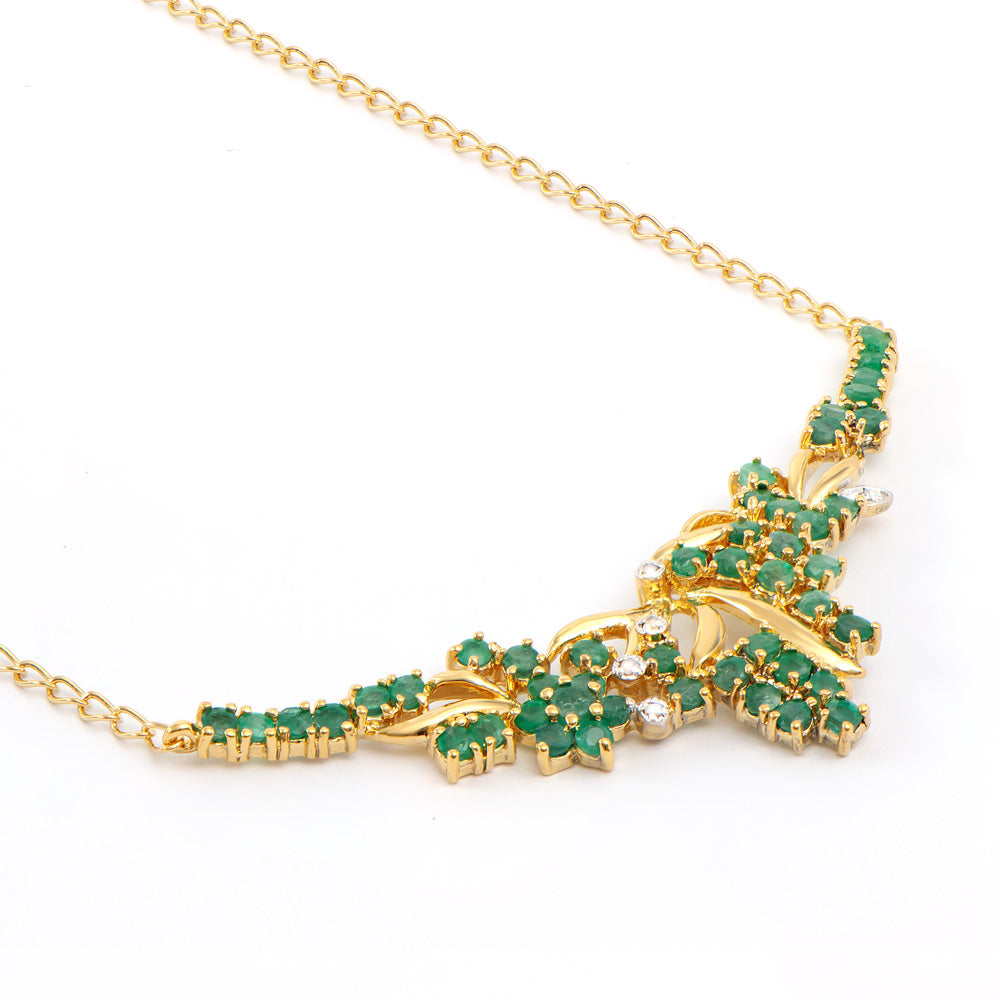 Plated 18KT Yellow Gold 2.55ctw Emerald and Diamond Pendant with Chain