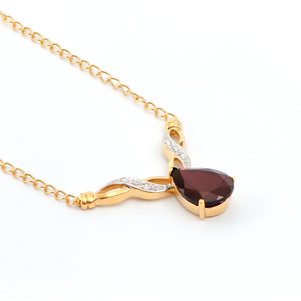 Plated 18KT Yellow Gold 3.75ct Garnet and Diamond Pendant with Chain