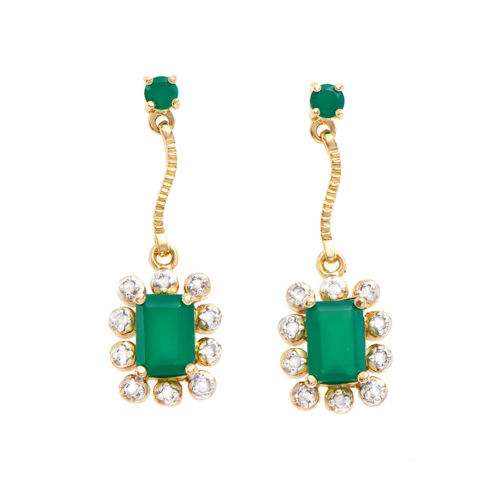 Plated 18KT Yellow Gold 1.79ctw Green Agate and Diamond Earrings