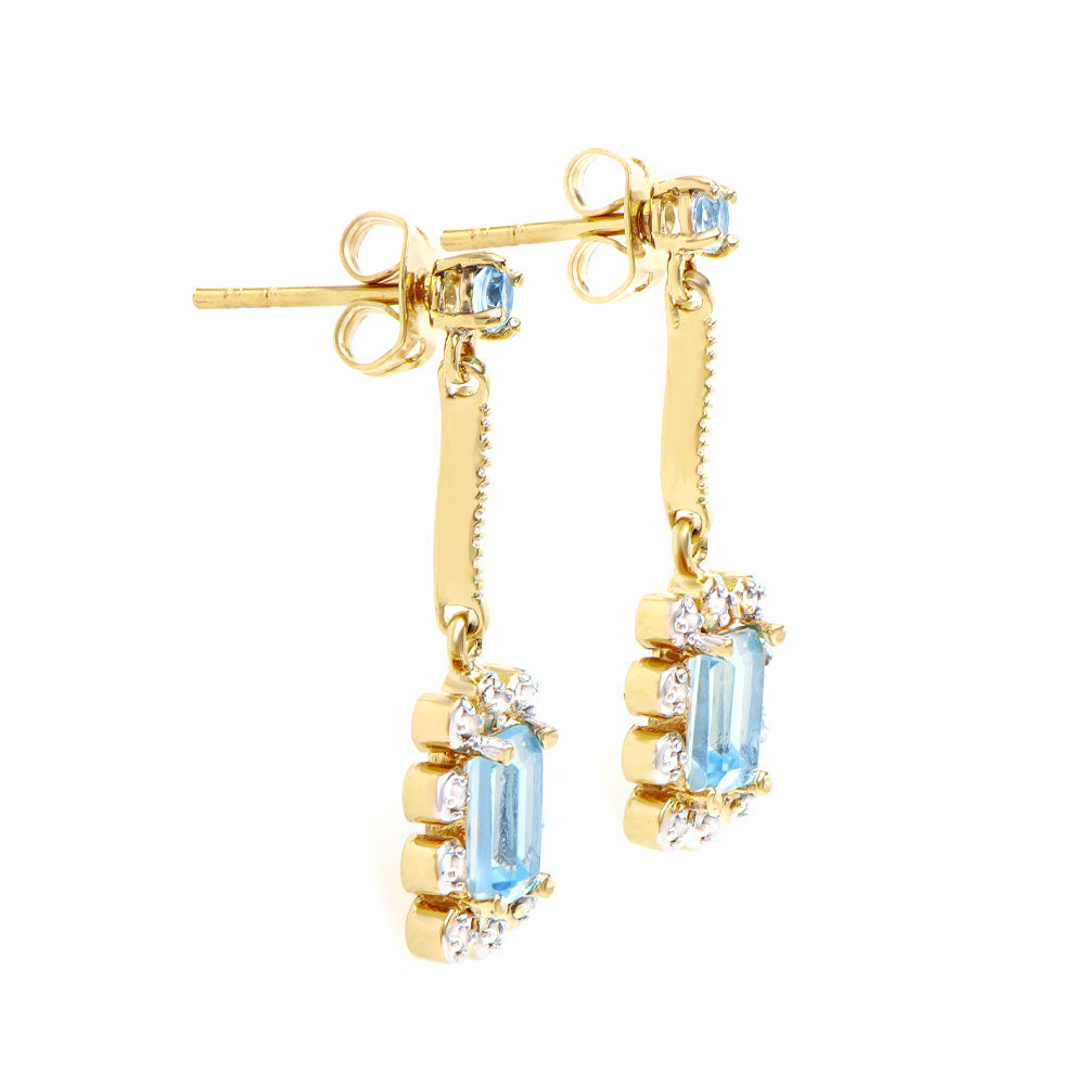 Plated 18KT Yellow Gold 2.06ctw Blue Topaz and Diamond Earrings