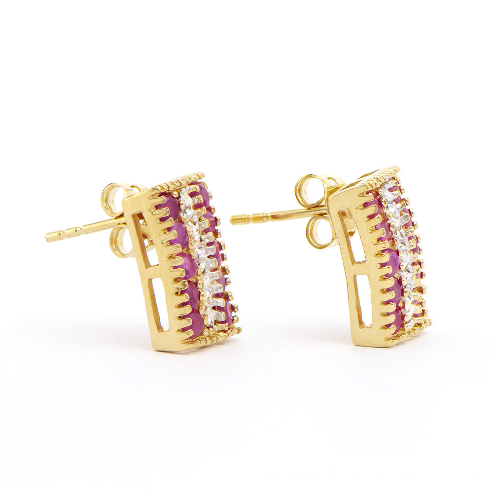 Plated 18KT Yellow Gold 1.21ctw Ruby and Diamond Earrings