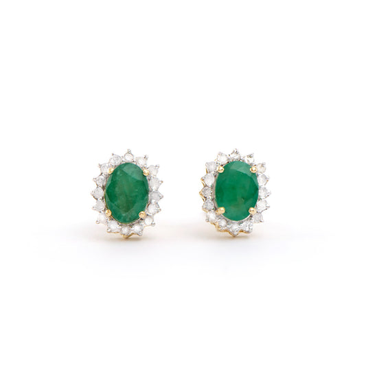 14KT Yellow Gold 1.50ctw Emerald and Diamond Earrings