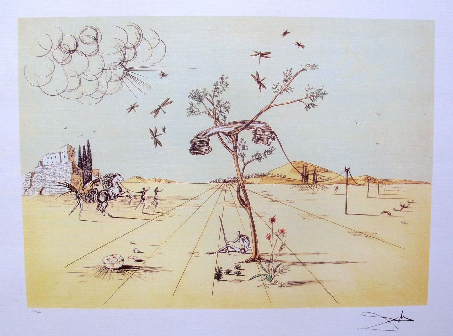 Salvador Dali Disembodied Telephone in the Desert Lithograph