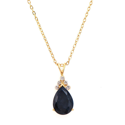 Plated 18KT Yellow Gold 6.06ctw Black Sapphire and Diamond Pendant with Chain