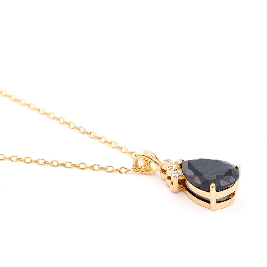 Plated 18KT Yellow Gold 6.06ctw Black Sapphire and Diamond Pendant with Chain