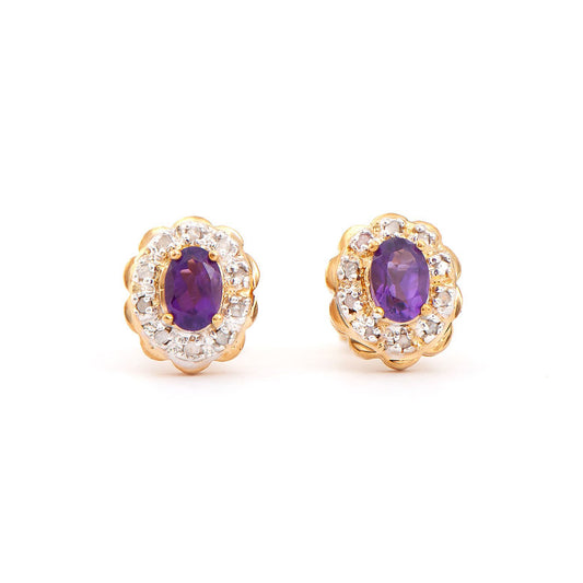 Plated 18KT Yellow Gold Amethyst and Diamond Earrings