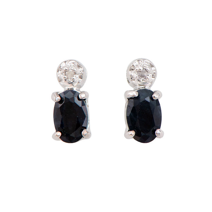 Plated Rhodium 1.32ctw Black Sapphire and Diamond Earrings