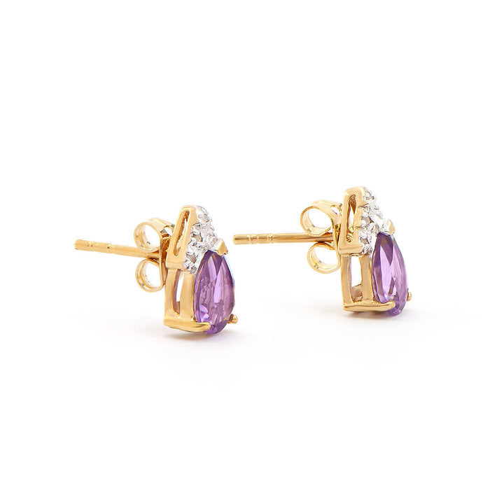 Plated 18KT Yellow Gold Amethyst and Diamond Earrings