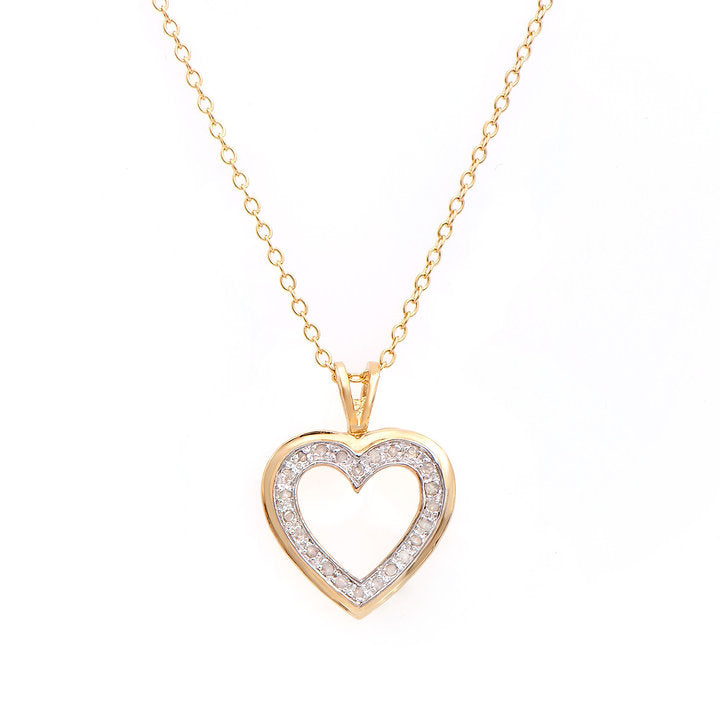 Plated 18KT Yellow Gold Diamond Heart Pendant with Chain