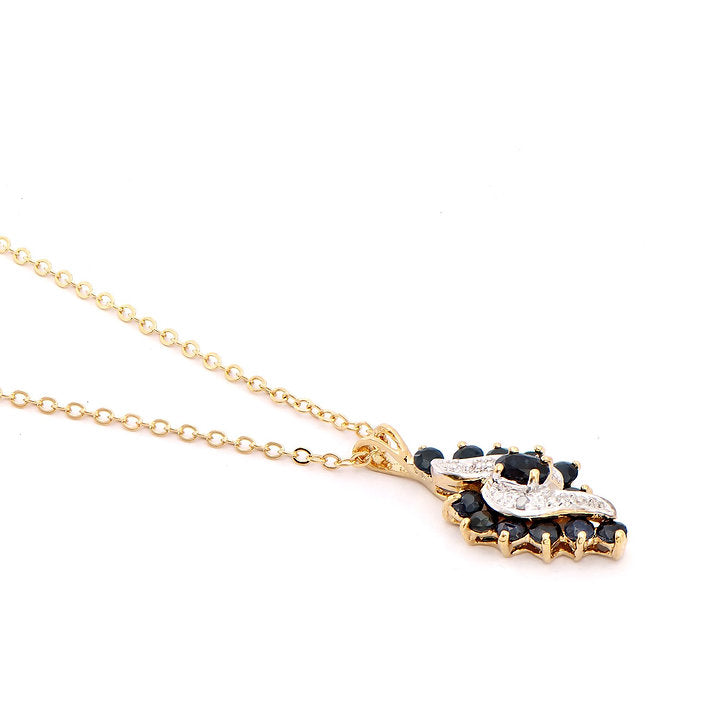 Plated 18KT Yellow Gold Black Sapphire and Diamond Pendant with Chain