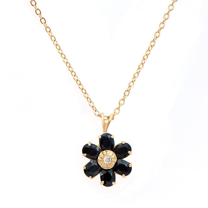 Plated 18KT Yellow Gold 2.52ctw Black Sapphire and Diamond Pendant with Chain