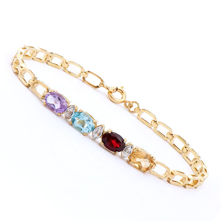 Plated 18KT Yellow Gold 3.85ctw Multi Color Gem and Diamond Bracelet