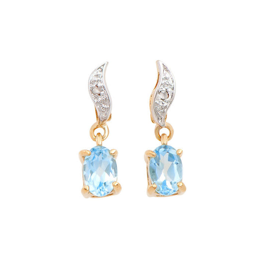 Plated 18KT Yellow Gold Blue Topaz and Diamond Earrings