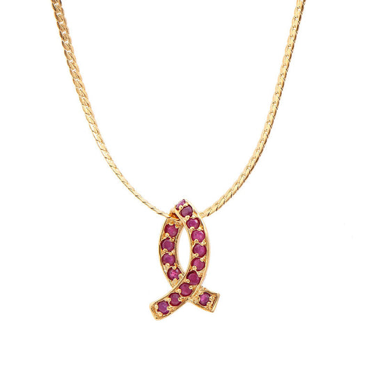 Plated 18KT Yellow Gold Ruby Pendant with Chain