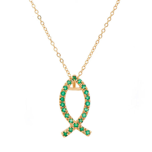 Plated 18KT Yellow Gold Green Agate Pendant with Chain