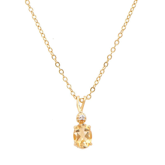 Plated 18KT Yellow Gold Citrine and Diamond Pendant with Chain
