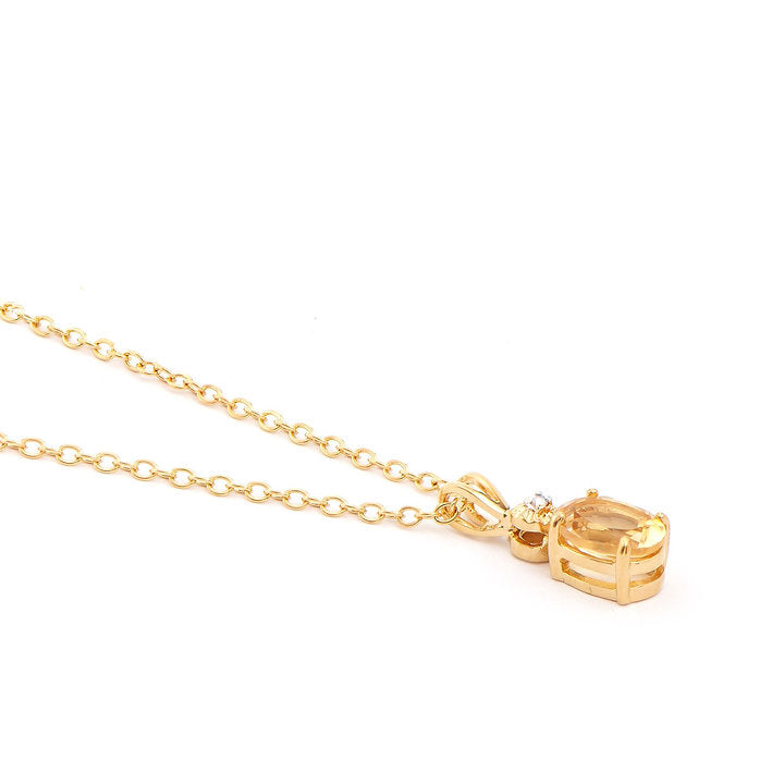 Plated 18KT Yellow Gold Citrine and Diamond Pendant with Chain