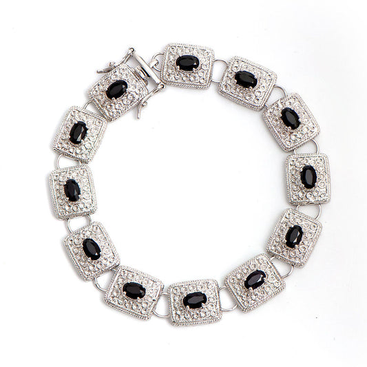 Plated Rhodium 7.85ctw Black Sapphire Bracelet