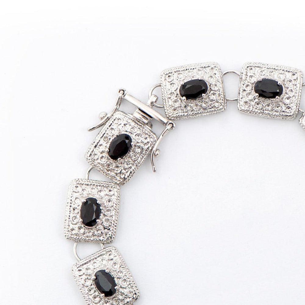 Plated Rhodium 7.85ctw Black Sapphire Bracelet
