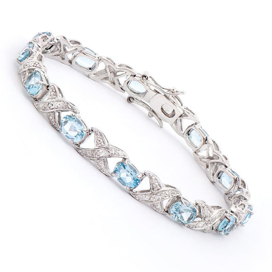 Plated Rhodium 11.26ctw Blue Topaz and Diamond Bracelet