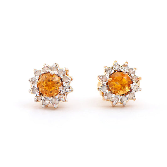 Plated 18KT Yellow Gold Citrine and Diamond Earrings