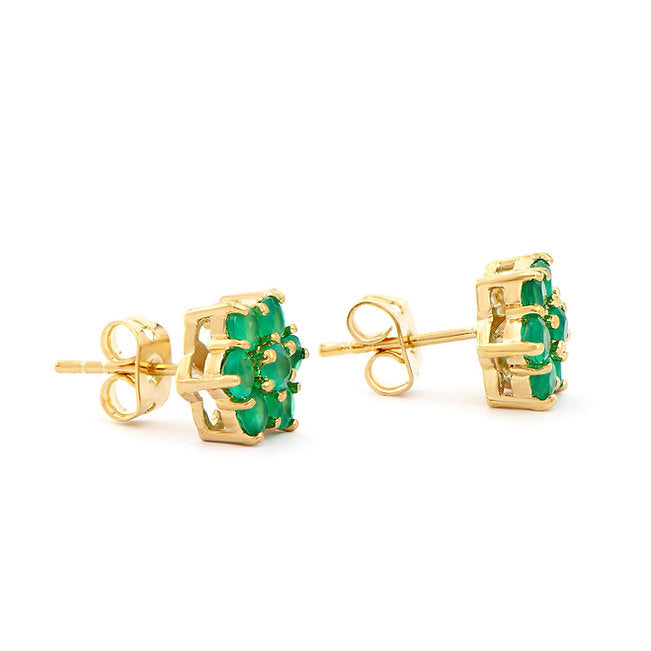 Plated 18KT Yellow Gold Green Agate Earrings