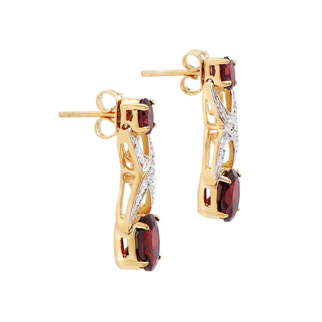 Plated 18KT Yellow Gold 2.86cts Garnet and Diamond Earrings