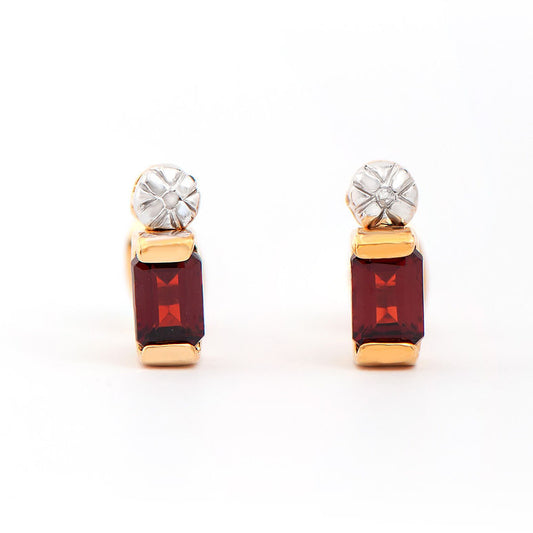 Plated 18KT Yellow Gold Garnet and Diamond Earrings