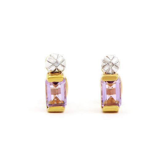 Plated 18KT Yellow Gold Amethyst and Diamond Earrings