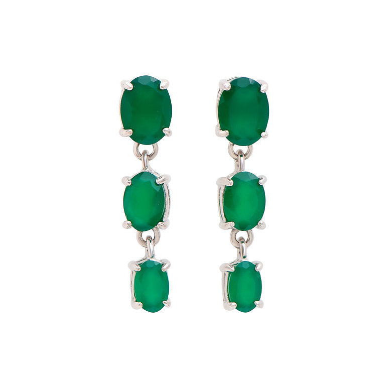 Plated Rhodium 4.05cts Green Agate Earrings