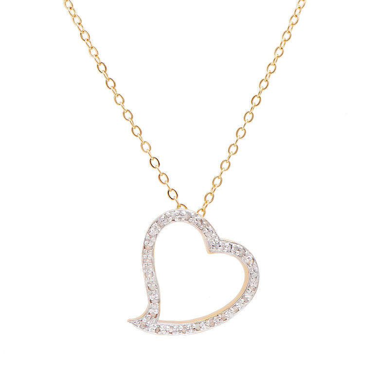 Plated 18KT Yellow Gold Diamond Heart Shape Necklace