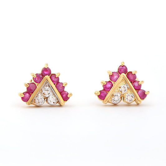 Plated 18KT Yellow Gold Ruby and Diamond Earrings